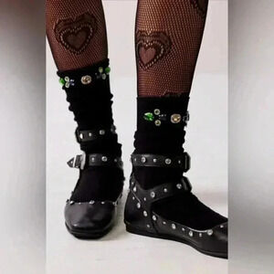 Free People Mystic Diamante Flats Black NEW